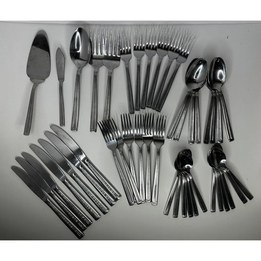 Wallace WAS244 Center Line Satin & Glossy Stainless Flatware Lot 44 Pieces